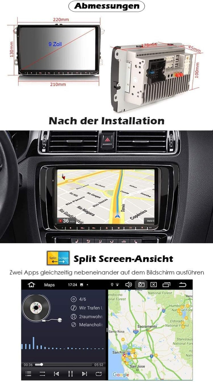 Erisin Android 11 9 Zoll 4GB RAM+64GB ROM 8-Kern Autoradio GPS Navi für VW Passat B6 Golf V VI Toura