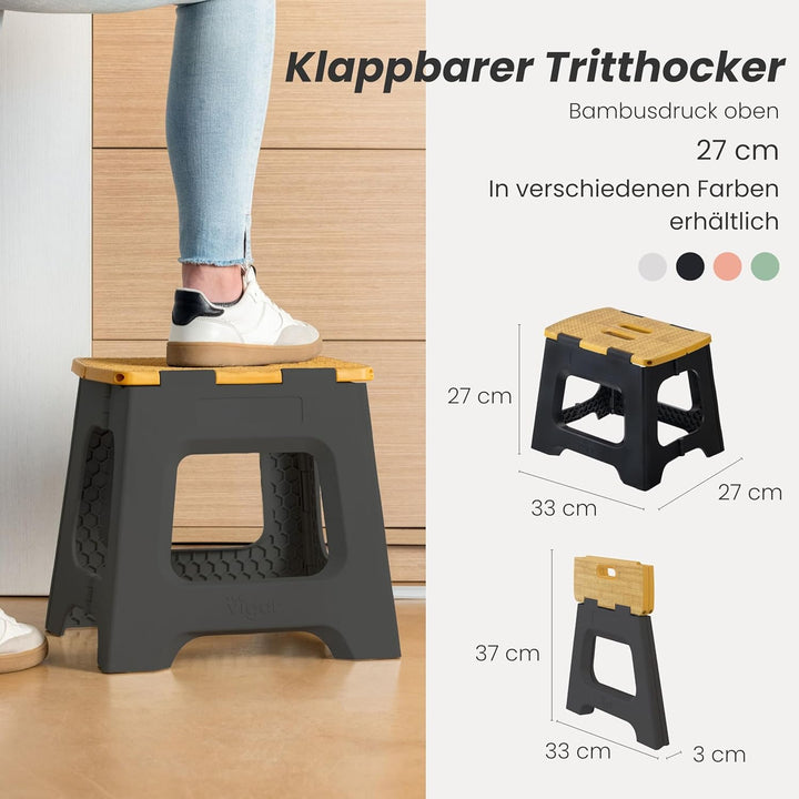 Vigar Kompakte Tritthocker Klappbar für Erwachsene, 27 cm, Klapphocker Faltbar 150 kg rutschfest, Le