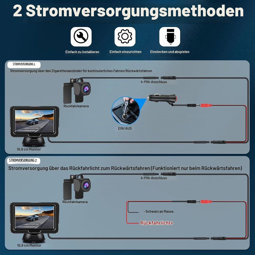 AHD 1080P Kabel Rückfahrkamera Kit, Rückfahrkamera mit 4,3" LCD Monitor, IP68 Wasserdicht Auto Ruckf