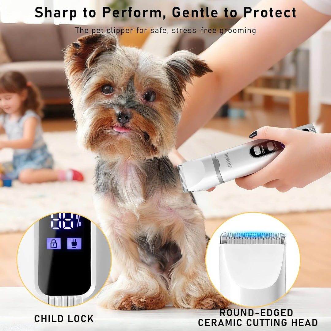 Hundeschermaschine für die Fellpflege, JIUWIIL 4-in-1-Hundepflege-Set Haarschneidemaschine mit LCD-D