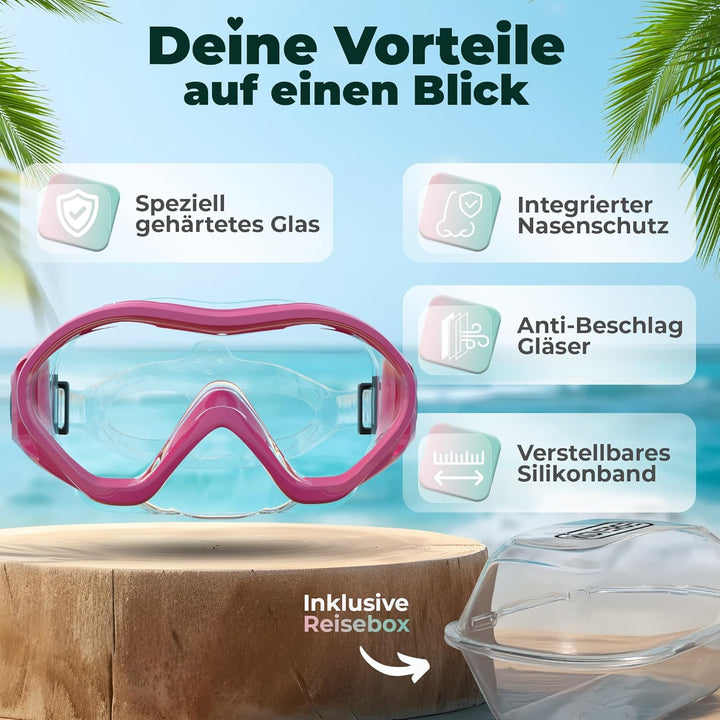 KIDVERSE Taucherbrille Kinder mit Nase - CE & Dermatest geprüfte Kinder Taucherbrille mit Stoffband