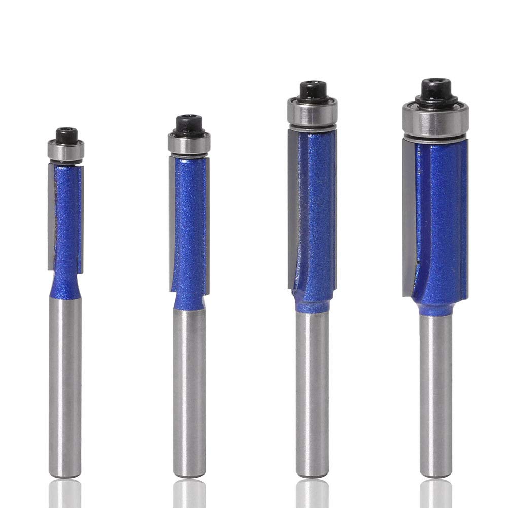 BIGP 4Pcs 6mm Schaft Bündigfräser, 1/4" 5/16" 3/8" 1/2" Schneiden Durchmesser Holz Fräser Router Bit