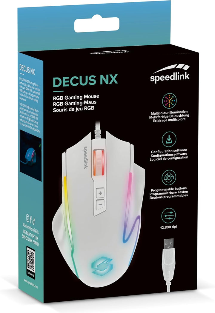 Speedlink DECUS NX - RGB Gaming Maus mit Kabel, bis 12800dpi, Programmierbar, Dauerfeuer Taste, USB