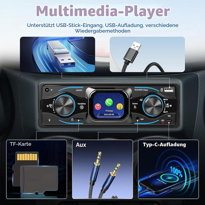 Hikity 1 Din Autoradio mit Touchscreen, Radio 1 DIN mit FM, Bluetooth,USB/SD/AUX-IN, Freisprecheinri