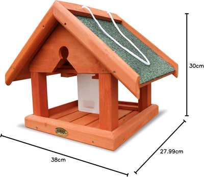 HABAU Vogelhaus Buchfink aus Holz - Futterhaus zum Aufhängen mit Futtersilo