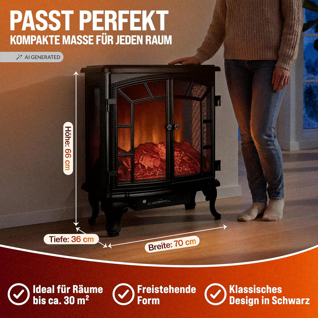 Deuba Elektrokamin Elektrischer Kamin mit Heizung Doppeltür LED Kaminfeuer Effekt Timer Fernbedienun