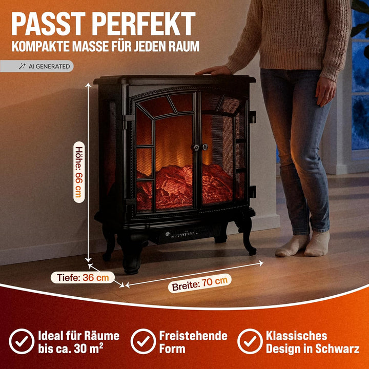 Deuba Elektrokamin Elektrischer Kamin mit Heizung Doppeltür LED Kaminfeuer Effekt Timer Fernbedienun