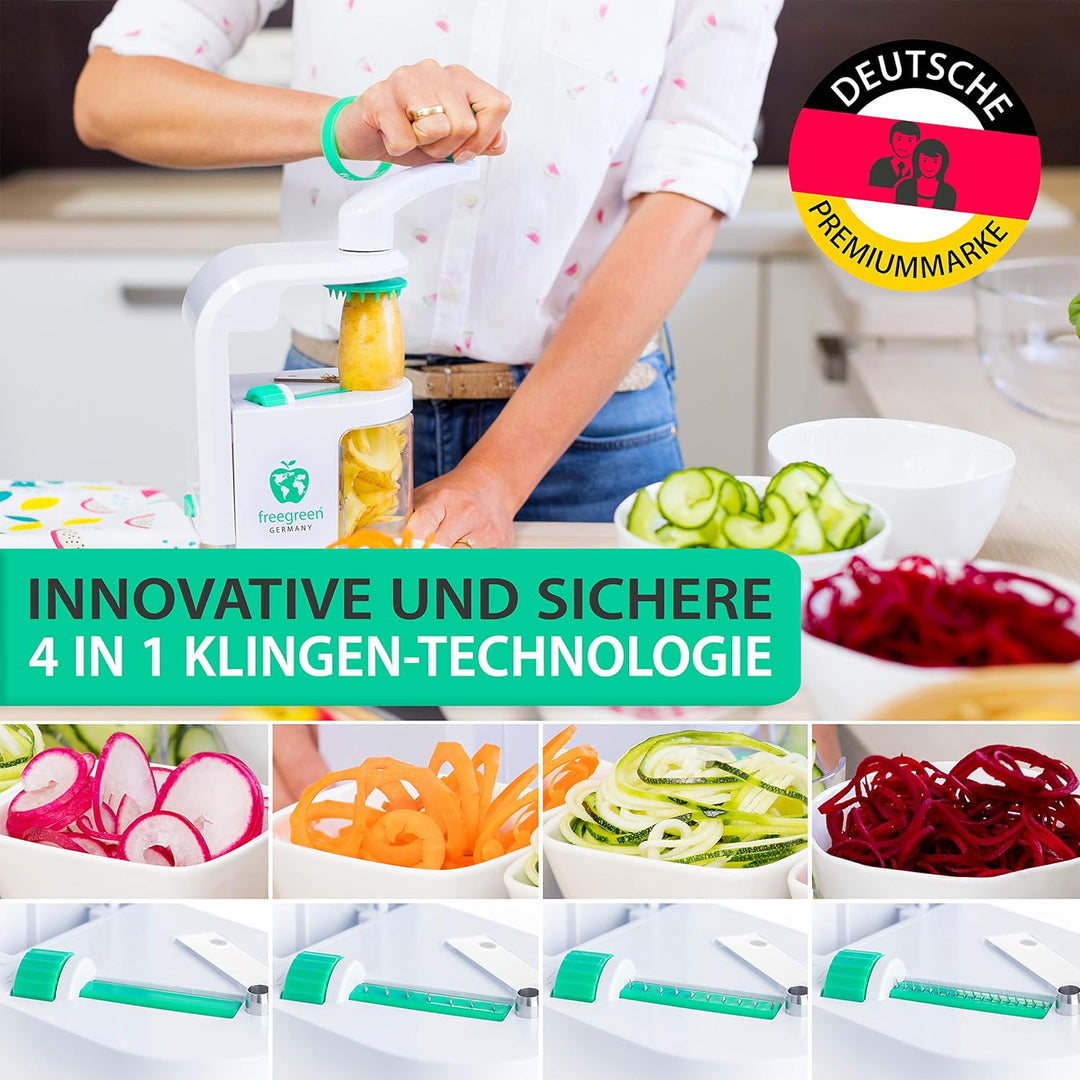 freegreen® GERMANY Spiralschneider mit Auffangbehälter [inkl. Kochbuch] I Ein Zoodle Maker, der bege