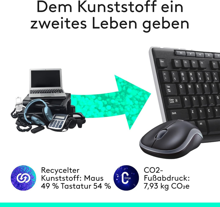 Logitech MK270 Kabelloses Set mit Tastatur und Maus für Windows, 2,4 GHz kabellos, Kompakte Maus, 8