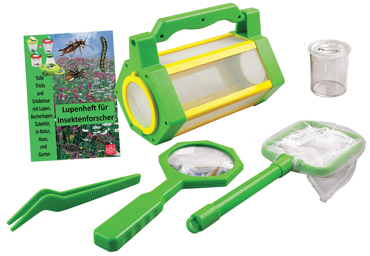 MEDUP BL033+Heft Insektenfang Set 5teilig Aufbewahrungsbox, Kescher, Lupe und Becherlupe mit extra L