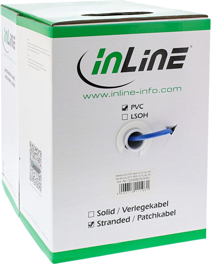 InLine 72099B Patchkabel Cat.5e, blau, SF/UTP, AWG26, PVC, 100m