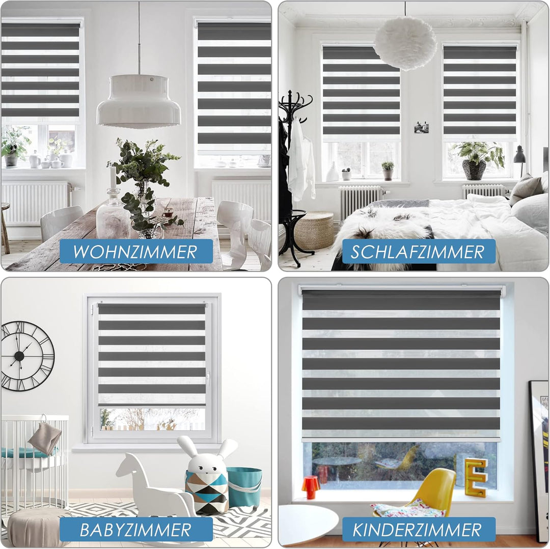 SBARTAR Doppelrollo schnurlos Klemmfix Rollos für Fenster ohne Bohren & zum Bohren, Anthrazit B95 x