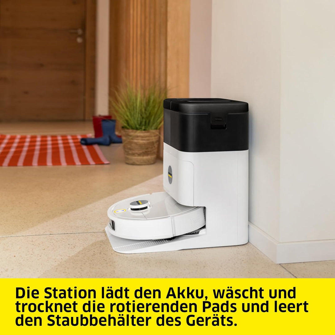 KÄRCHER RVM 4 Comfort Extra Saugwischroboter mit rotierenden anhebbaren Mopp-Scheiben, 15.000 Pa, Li