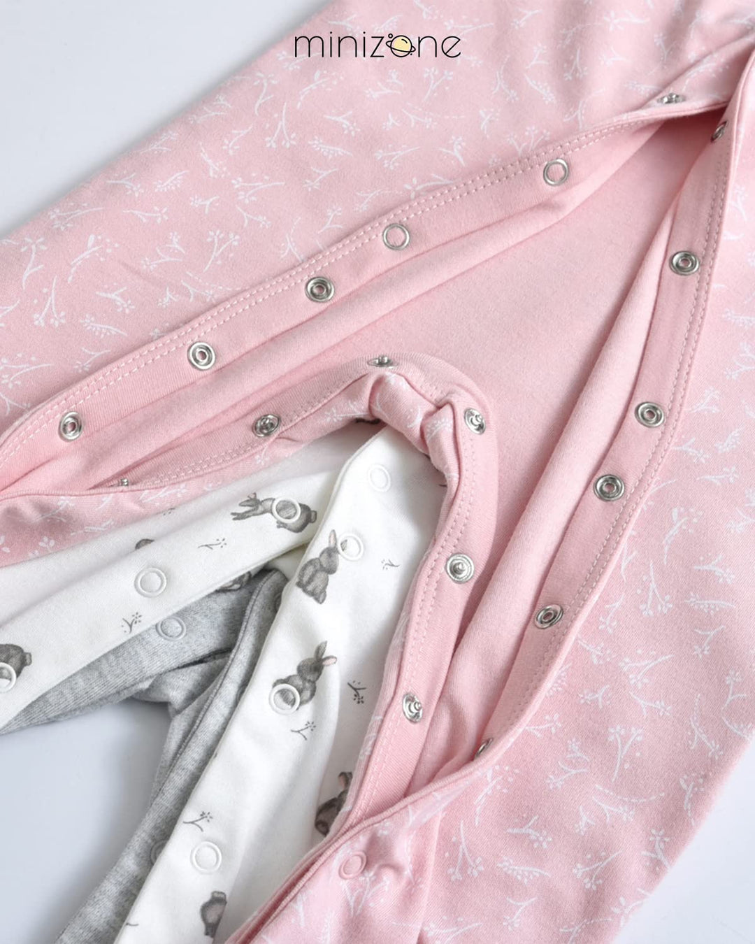 Minizone Baby Schlafanzug Pack of 3, Strampler Langarm Pyjamas Schlafstrampler 6-9 Monate 6-9 Monate