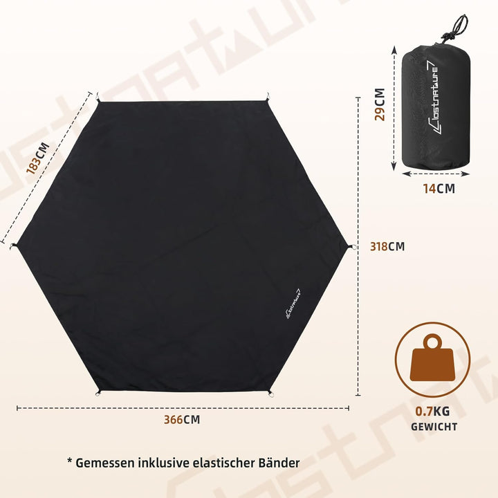 Clostnature Hexagonale Zeltunterlage Wasserdicht - 366 x 318 CM Camping Bodenplane für Zelte, Robust
