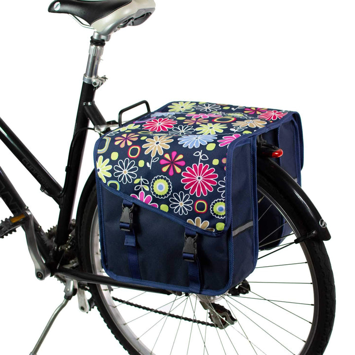 BikyBag Classic CS - Doppel Fahrradtasche Gepäckträgertasche (Rosa Gänseblümchen), Rosa Gänseblümche