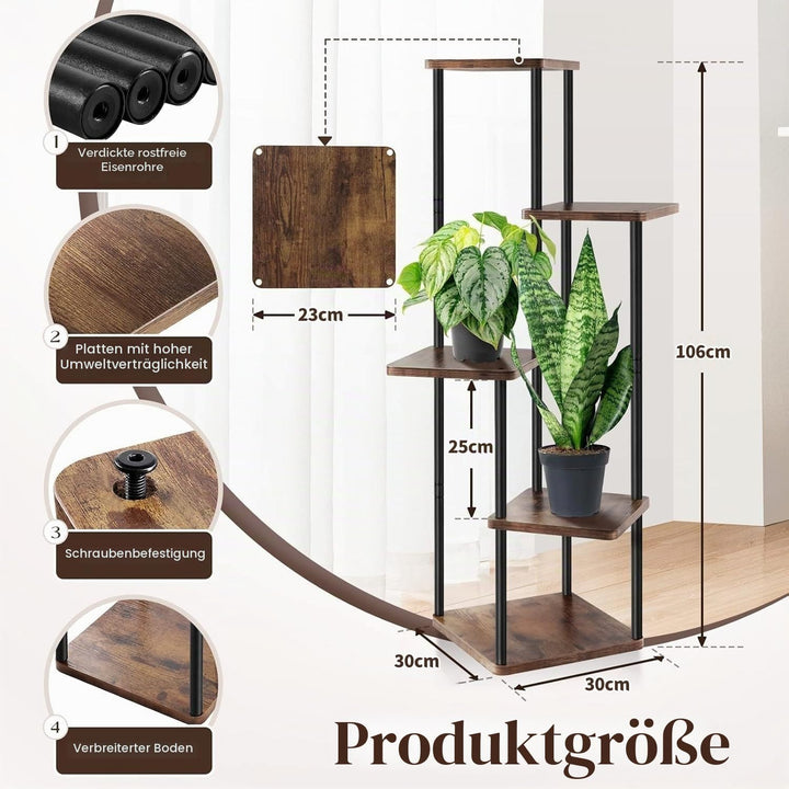 KAHEIGN 5 Etagen Blumenständer Pflanzenständer Pflanzentreppe aus Holz und Metall, 106cm Hoch Blumen
