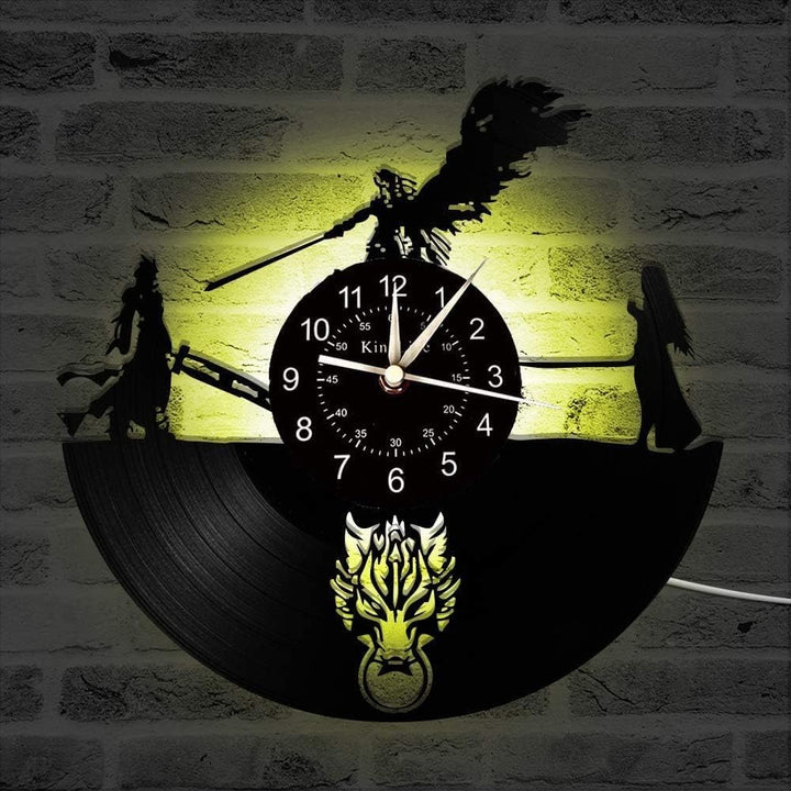 Smotly Vinyl Wanduhr, Final Fantasy Thema Rekord Wanduhr, handgemachte Kunst kreative Farbe Nachtlic