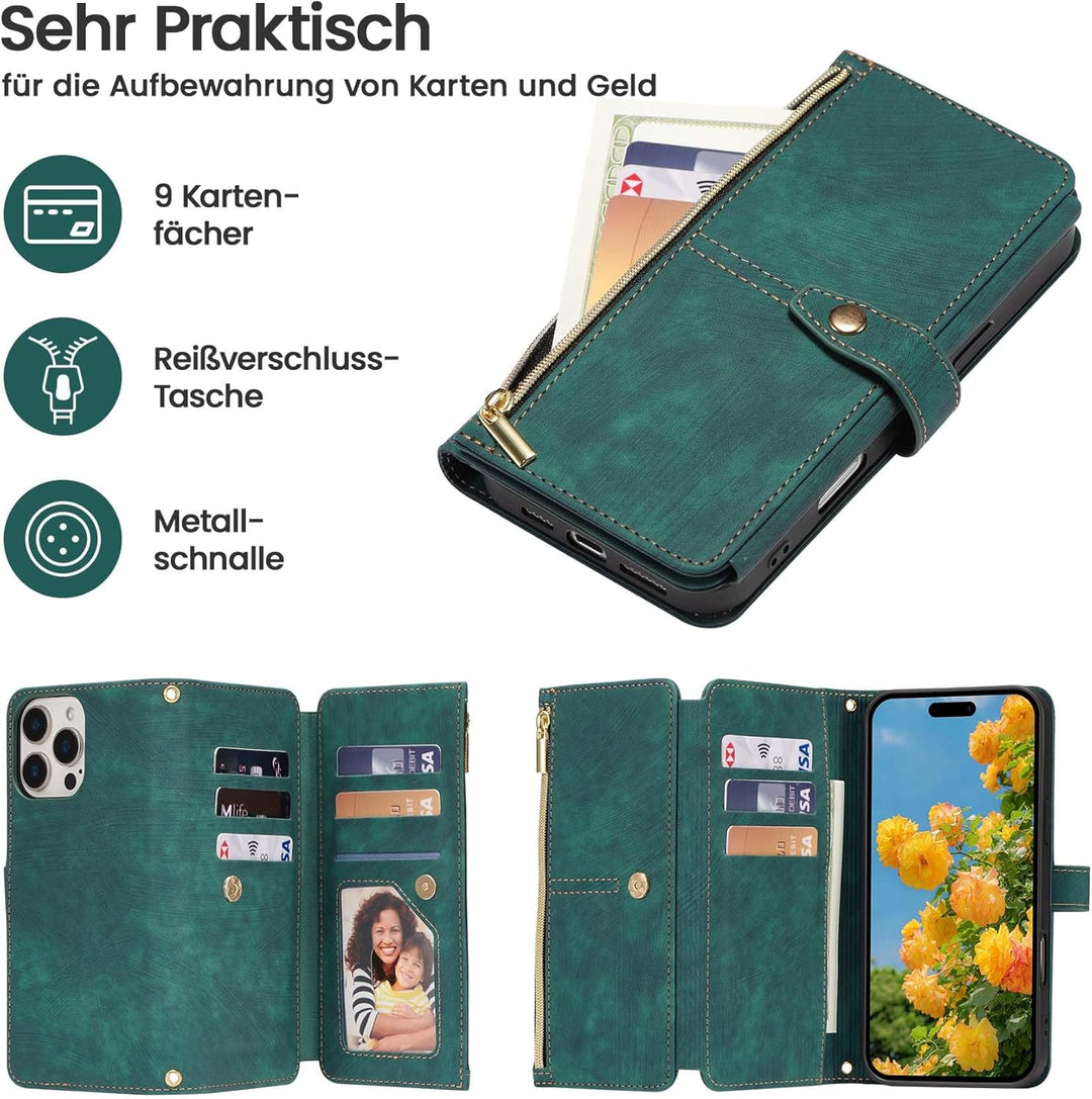 ZCDAYE iPhone 16 Pro Max Hülle mit Band, Leder Handykette Handyhülle Handytasche mit Kordel Kartenfä