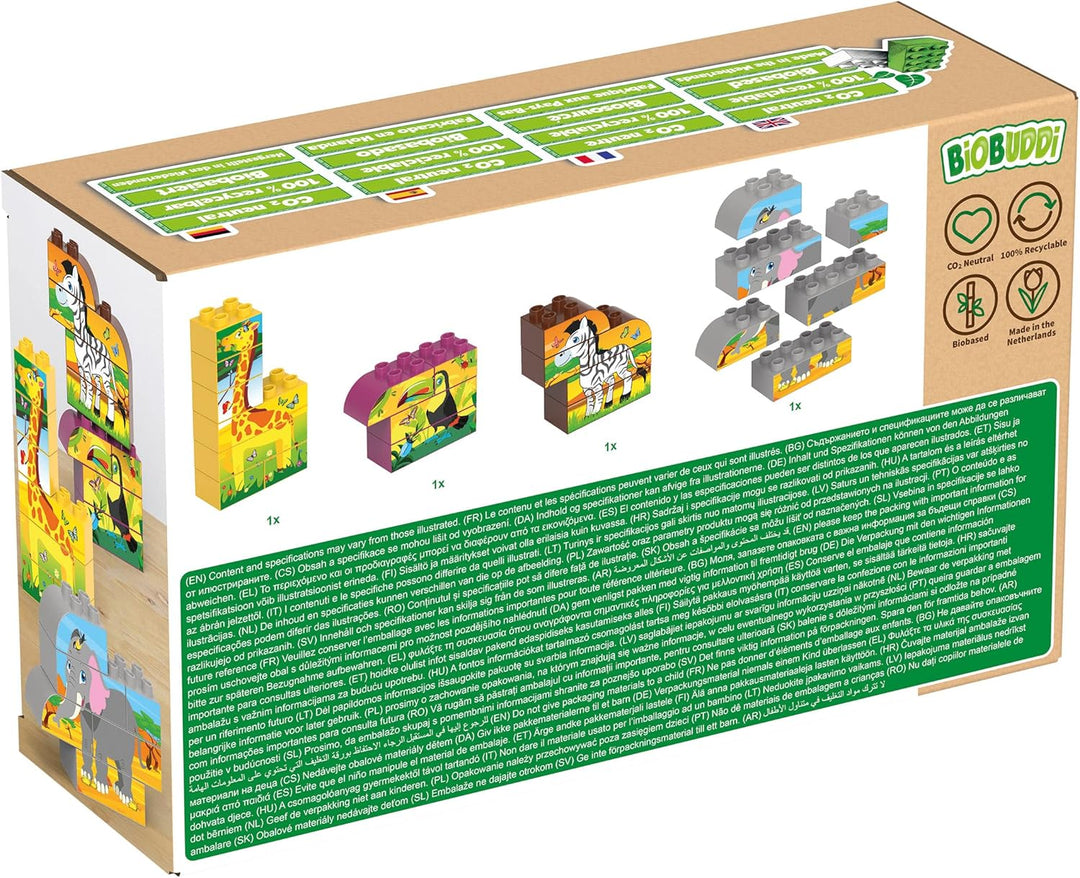 BIOBUDDI Puzzle | 8 Verschiedene Tiere: Giraffe, Elefant, Tukan, Zebra, UVM., 21 Teile, 100% kompati