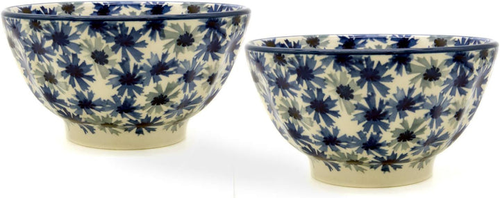 Bunzlauer Reis-Schalen 13,5 cm geriffelt im Set zu 2 Stück (Dekor Kornblumen), Dekor Kornblumen