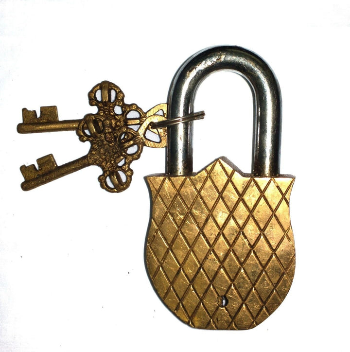 Purpledip Brass Padlock with Crucifix Relief Depicting Jesus Christ on The Cross (10318)