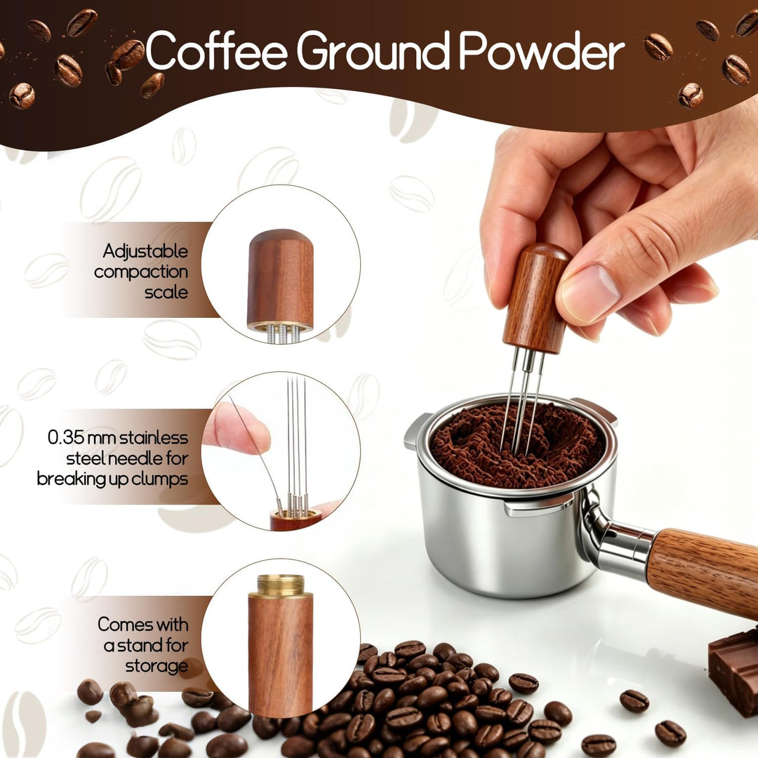 Tamper 58mm Set mit Mini Espresso Nadel und Espresso Tamper Matte | Gewindefuss und Verstellbarer Fe