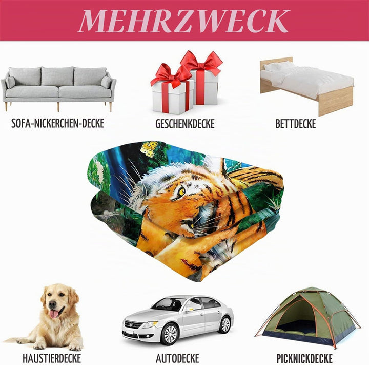 YISUMEI Decke 150x200 cm Kuscheldecken Sanft Flanell Weich Fleecedecke Bettüberwurf Mondschein Tiger