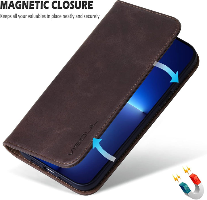 VISOUL Hülle für iPhone 13 Pro Max Handyhülle Schutzhülle TPU [Echtleder] [Kartenfach] [Magnet] [Sta