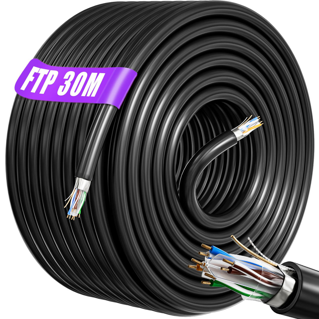 Lan Kabel 30 meter, Netzwerkkabel Verlegekabel 30m | FTP 23AWG PIMF Abgeschirmtes Anti-Jamming Hochg
