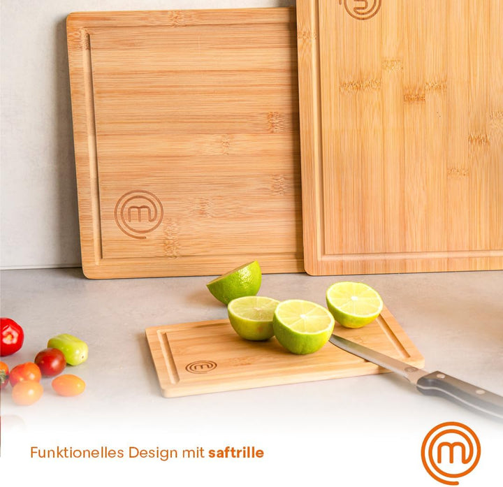 MasterChef Schneidebretter Holz, Schneidebrett Set mit Bambus Schneidebrett Gross 38cm x 27,5cm, Mit