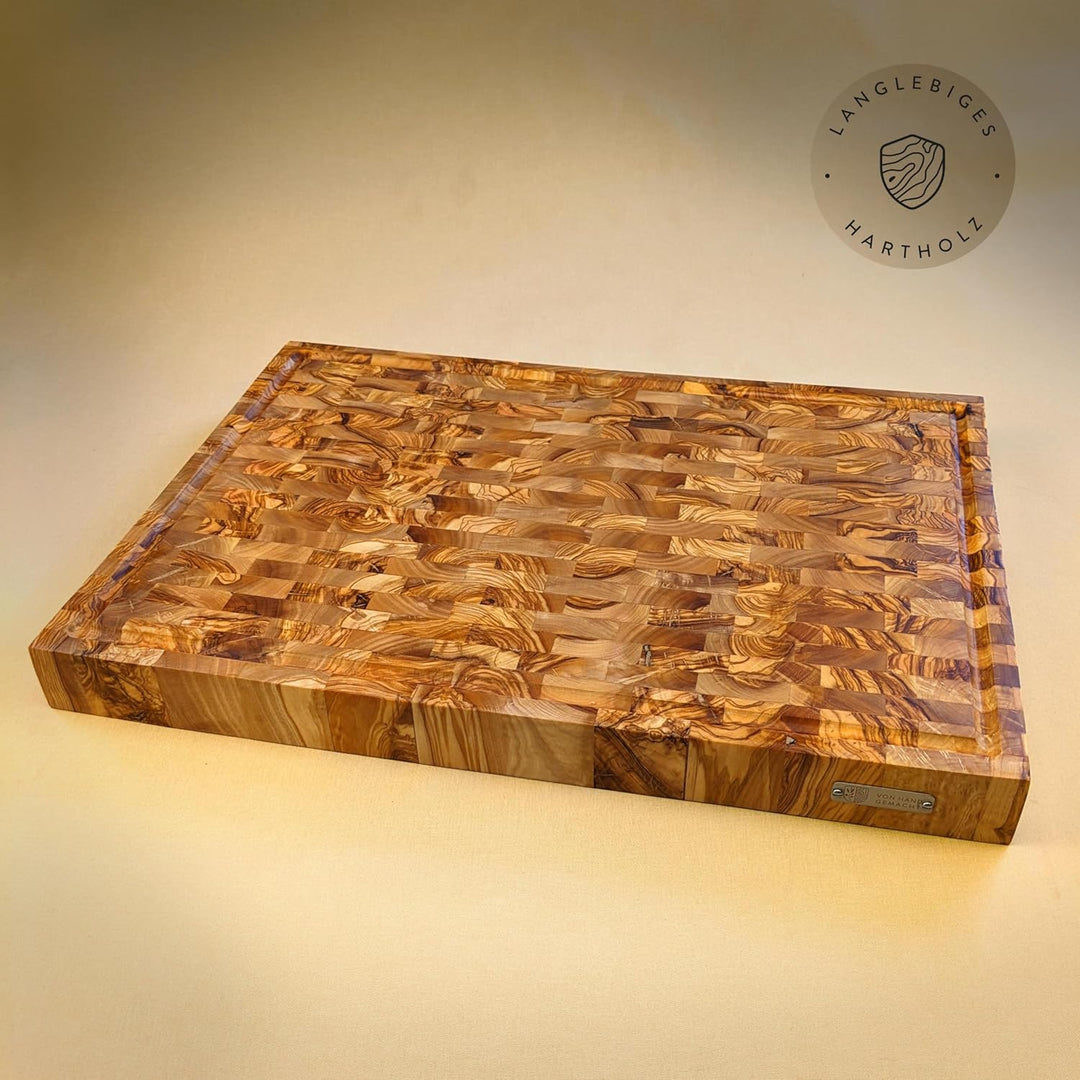 DAS OLIVENHOLZBRETT® Exklusives Mosaik Schneidebrett Mit Saftrille / Hirnholzbrett Aus Olivenholz /