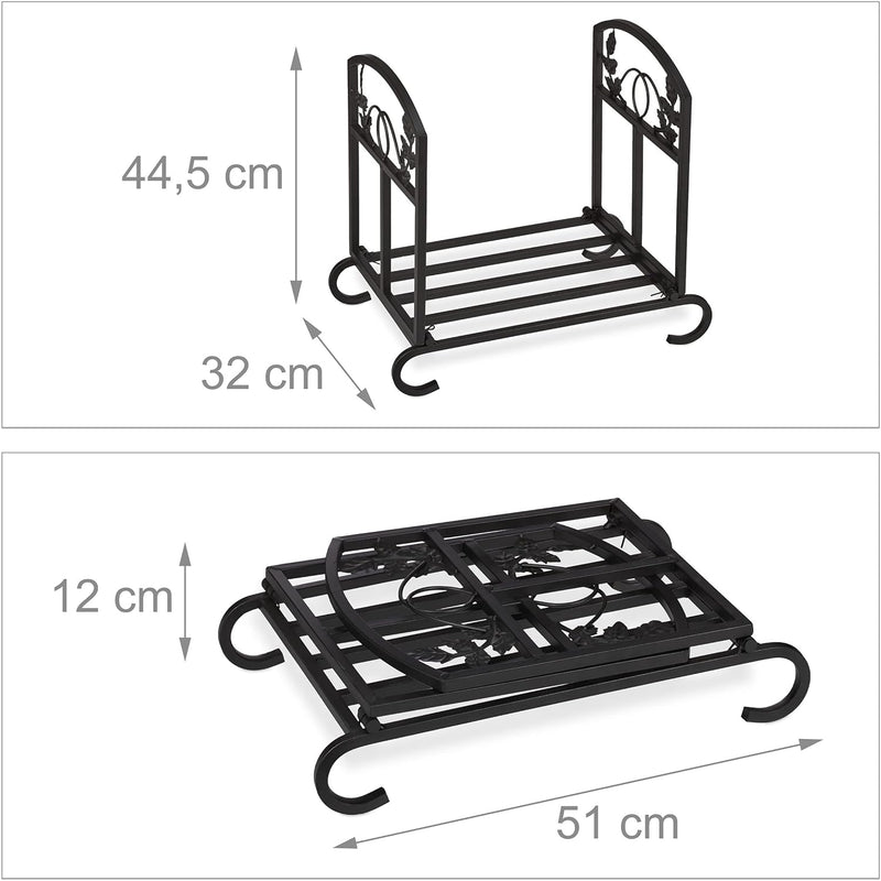 Relaxdays Kaminholzregal, klappbar, HxBxT: 44,5 x 51 x 32 cm, Brennholzlagerung, Florale Verzierunge
