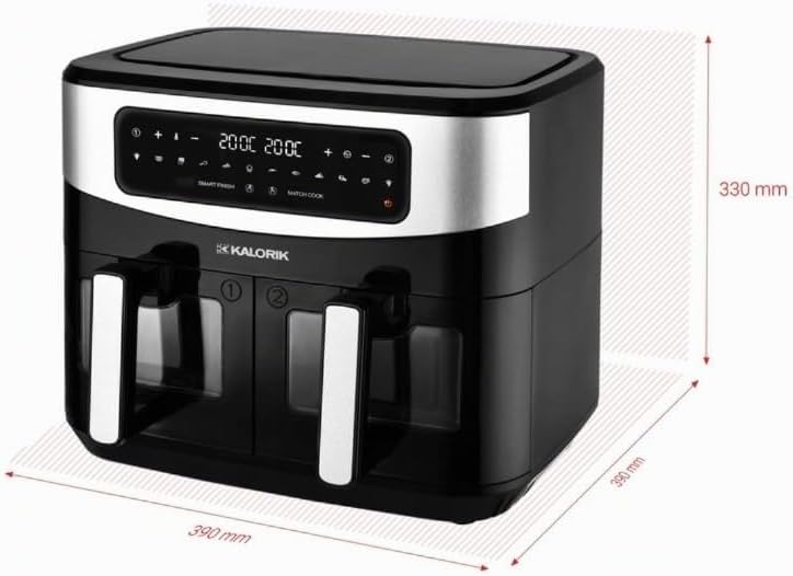 Fettfreie Fritteuse KALORIK AFT 3008 10L AIR FRYER DOPPELT 2600W FRITTEUSE mit Sichtfenster, Digital