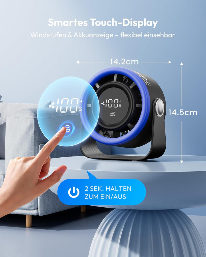 Gaiatop USB Ventilator Klein Leise, Akku Tischventilator mit 5 Stufen & Kraftvoller Luftstrom, Touch