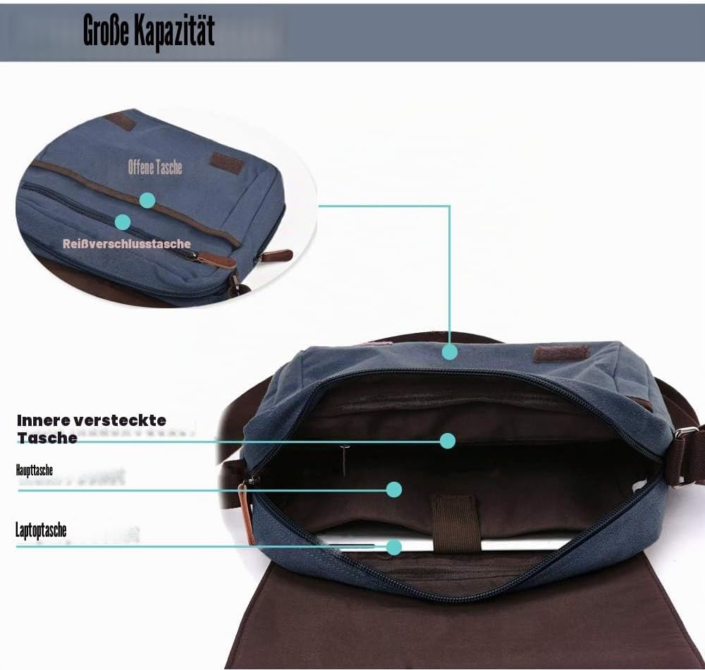 LOSMILE Herren Umhängetaschen, Leinwand Schultertaschen, Laptoptasche,Schulranzen, für Schule und Ar