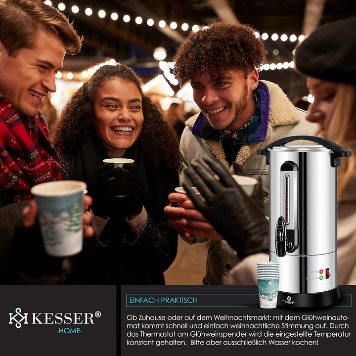KESSER® Glühweinkessel 10L Edelstahl Inkl. 10x Becher Glühweinkocher mit Thermostat Glühweinautomat