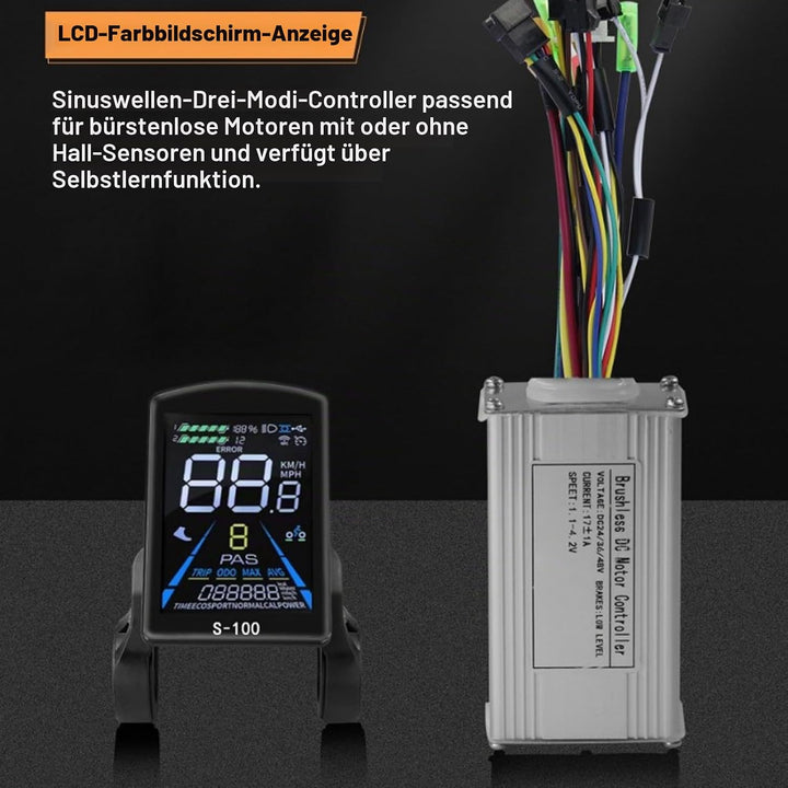 BuyWeek Elektrofahrrad Brushless Motor Controller Kit, 36V 48V 250W 350W 17A 3 Modus Sinuswelle Cont