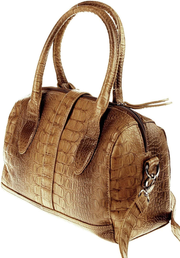 Valleverde Italy BOWLING Bag Tasche Schultertasche Handtasche Henkeltasche Leder-Optik Tortora / Hel
