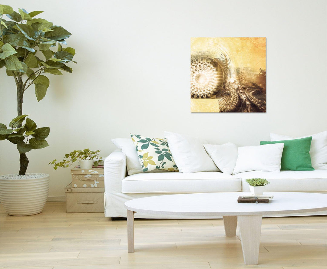 Paul Sinus Art Wandbild braun weiss gelb Abstrakt352_60x60cm Bild auf Leinwand Stern Kugel Virus Abs