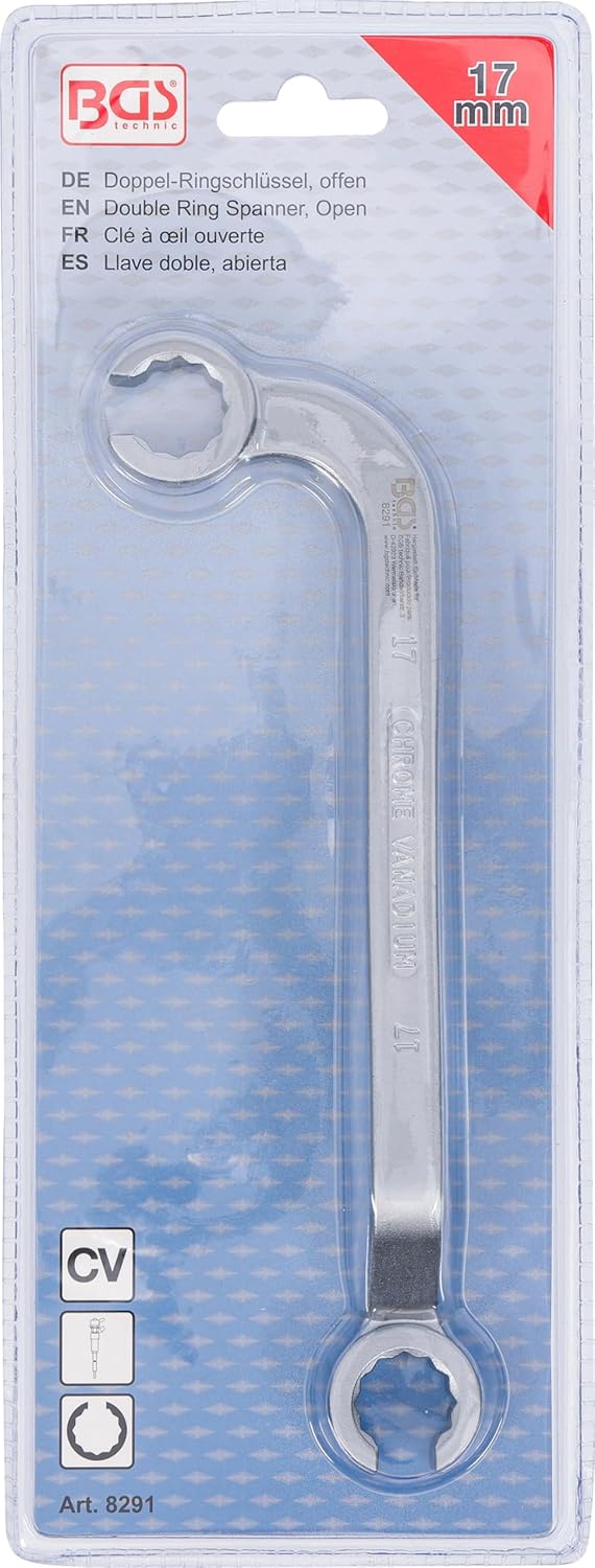 BGS 8291 | Doppel-Ringschlüssel, offen | für Diesel-Einspritzleitungen | SW 17 mm