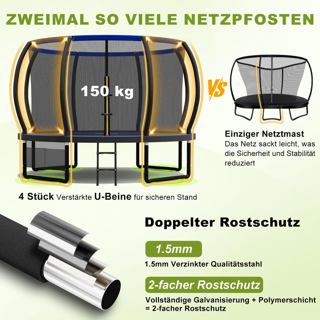 Devoko Trampolin Outdoor Ø 228/305/366cm, GS-Zertifikat, Kindertrampolin Gartentrampolin mi