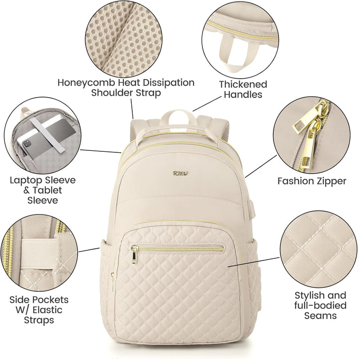 RJEU Rucksack Damen Laptop Tasche 15,6 Zoll,Modern Schulranzen Rucksack Schule Teenager Mädchen,Lehr