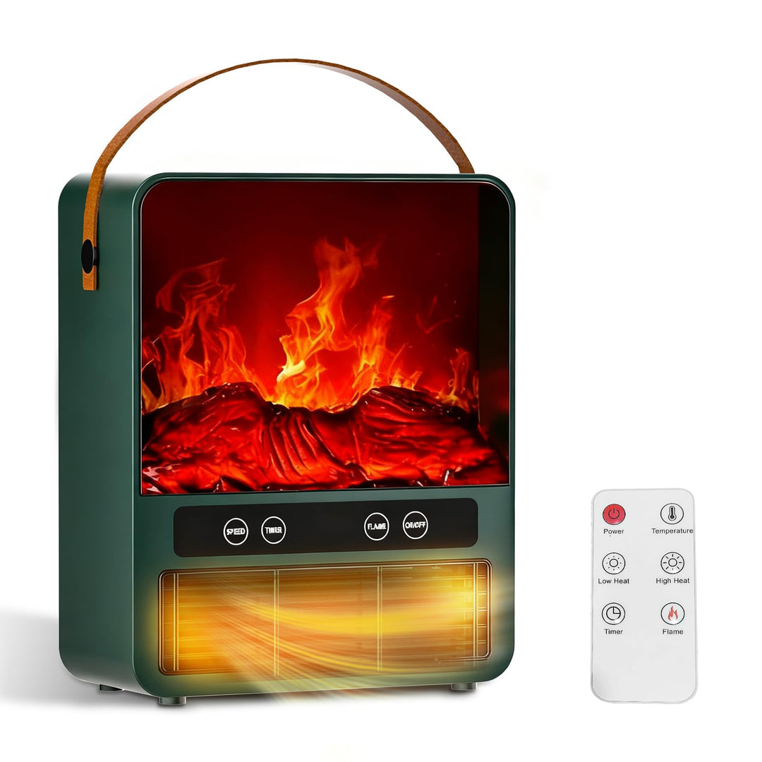Keramik Heizlüfter Energiesparend, Kamin-Optik – 3D-Flammeneffekt, 1500W Heizung Elektrisch, 3 Stufe