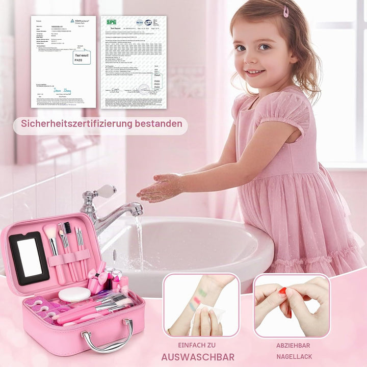 Dreamon Kinderschminke mädchen, Waschbar Make up Spielzeug für Mädchen Kinder Nagellacke mit Koffer