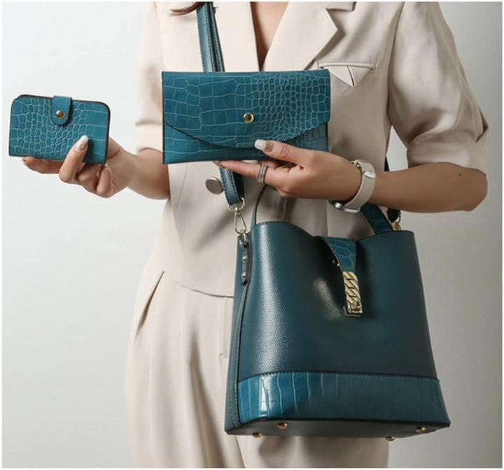 Coolives ，Damen Handtaschen-Set Damentasche aus PU-Leder mit Krokodilledermuster Henkeltasche Handta