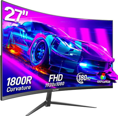 Gawfolk 27 Zoll Curved Gaming Monitor 165Hz/ 180Hz, PC Bildschirm Full HD 1080P, Rahmenloses 1800R C