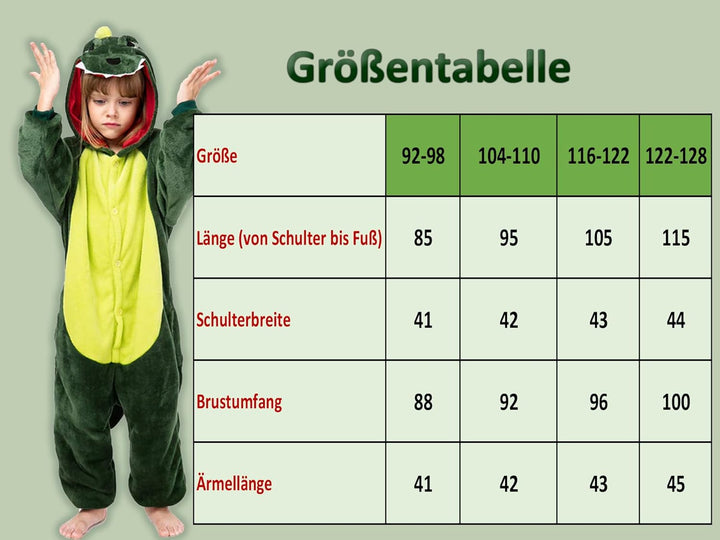 Seawhisper Dinosaurier Jumpsuit Kostüm Tier Onesie für Kinder Mädchen und Jungen 104-110 Dinosaurier