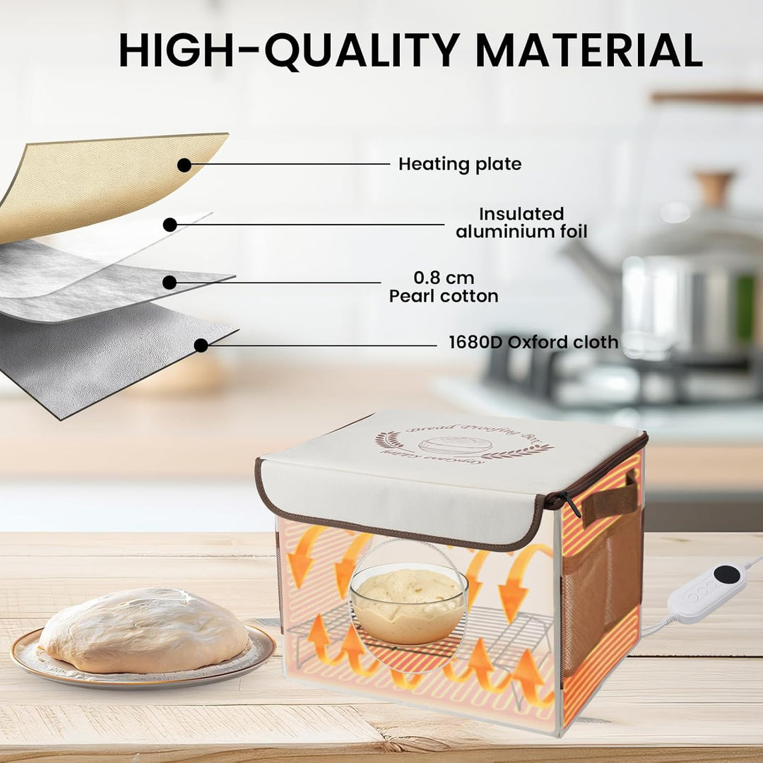Brot Gärbox mit Heizung, Faltbare Brot Gärschrank Einstellbare Temperatur und Timer, Teiggärbox zum