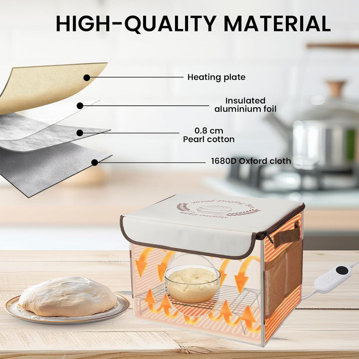 Brot Gärbox mit Heizung, Faltbare Brot Gärschrank Einstellbare Temperatur und Timer, Teiggärbox zum